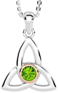 Peridot White Rose Gold Celtic Trinity Knot Necklace