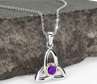 Amethyst White Yellow Gold Celtic Trinity Knot Necklace