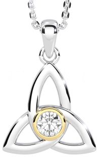 Diamond White Yellow Gold Celtic Trinity Knot Necklace