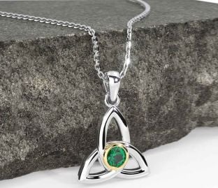 Emerald White Yellow Gold Celtic Trinity Knot Necklace