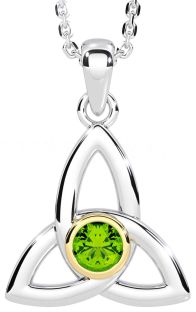 Peridot White Yellow Gold Celtic Trinity Knot Necklace