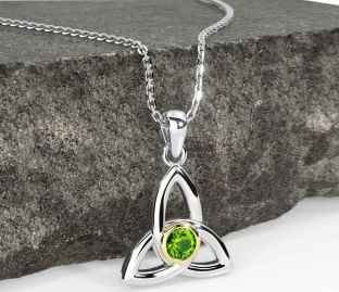 Peridot White Yellow Gold Celtic Trinity Knot Necklace