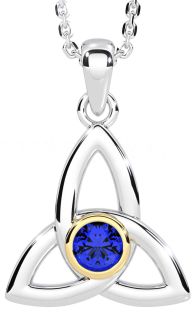 Sapphire White Yellow Gold Celtic Trinity Knot Necklace