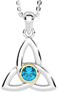 Topaz White Yellow Gold Celtic Trinity Knot Necklace