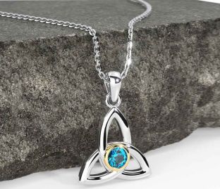 Topaz White Yellow Gold Celtic Trinity Knot Necklace