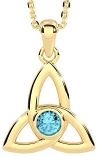 Aquamarine Gold Celtic Trinity Knot Necklace