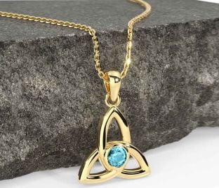 Aquamarine Gold Celtic Trinity Knot Necklace