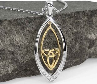 Diamond Gold Silver Celtic Trinity Knot Necklace