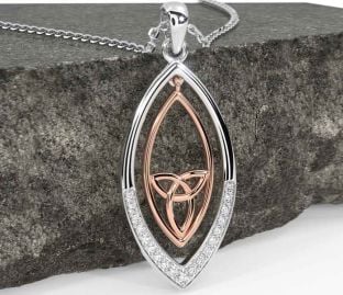Diamond Rose Gold Silver Celtic Trinity Knot Necklace
