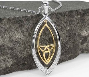 Diamond Gold Silver Celtic Trinity Knot Necklace