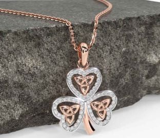 Diamant Rose Gold Kleeblatt Dreieinigkeit Knoten Halskette