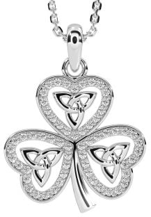 Diamond White Gold Shamrock Trinity Knot Necklace