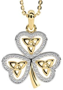 Diamant Or Trèfle Trinité Noeud Collier