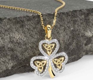 Diamond Gold Shamrock Trinity Knot Necklace