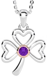 Amethyst Rose Gold Silver Shamrock Necklace