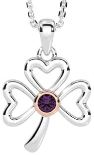 Alexandrite Rose Gold Silver Shamrock Necklace