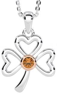 Citrine Rose Gold Silver Shamrock Necklace