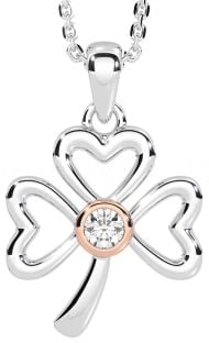 Diamond Rose Gold Silver Shamrock Necklace