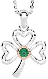 Emerald Rose Gold Silver Shamrock Necklace