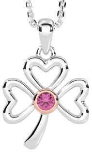 Pink Tourmaline Rose Gold Silver Shamrock Necklace