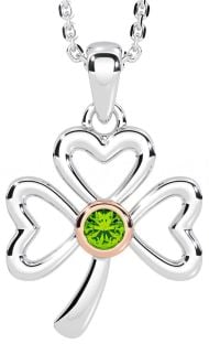 Peridot Rose Gold Silver Shamrock Necklace