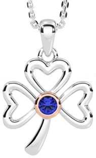 Sapphire Rose Gold Silver Shamrock Necklace