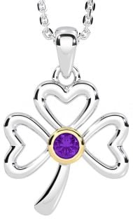 Amethyst Gold Silver Shamrock Necklace