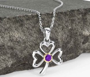 Amethyst Gold Silver Shamrock Necklace