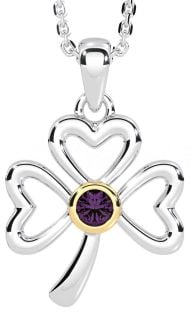 Alexandrite Gold Silver Shamrock Necklace