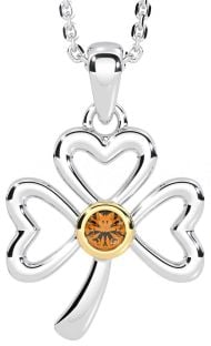 Citrine Gold Silver Shamrock Necklace