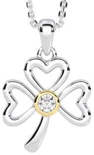 Diamond Gold Silver Shamrock Necklace