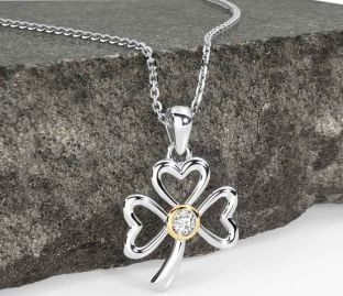 Diamond Gold Silver Shamrock Necklace