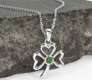 Emerald Gold Silver Shamrock Necklace