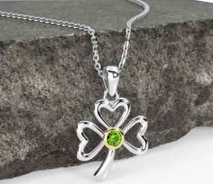 Peridot Gold Silver Shamrock Necklace