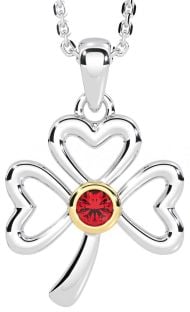 Ruby Gold Silver Shamrock Necklace