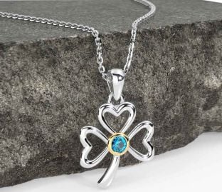 Topaz Gold Silver Shamrock Necklace