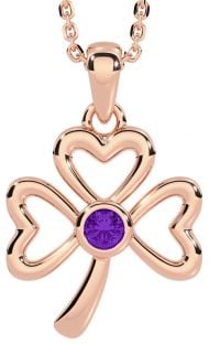 Amethyst Rose Gold Silver Shamrock Necklace