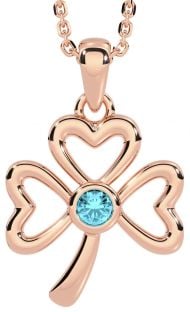 Aquamarine Rose Gold Silver Shamrock Necklace