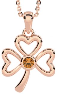 Citrine Rose Gold Silver Shamrock Necklace