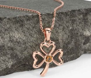 Citrine Rose Gold Silver Shamrock Necklace