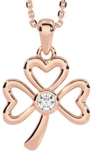 Diamond Rose Gold Silver Shamrock Necklace