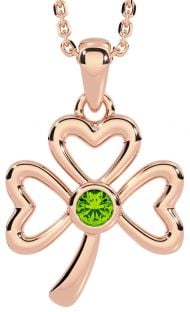 Peridot Rose Gold Silver Shamrock Necklace