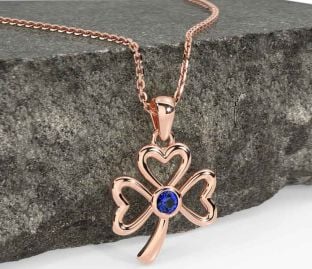 Sapphire Rose Gold Silver Shamrock Necklace