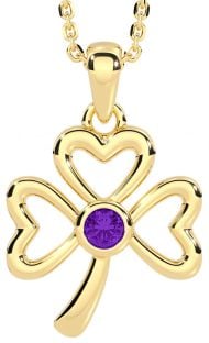 Amethyst Gold Silver Shamrock Necklace