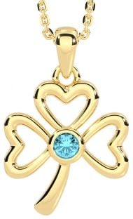 Aquamarine Gold Silver Shamrock Necklace