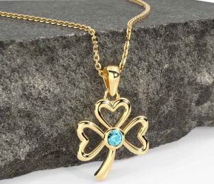 Aquamarine Gold Silver Shamrock Necklace