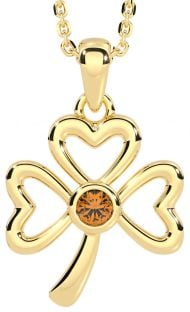 Citrine Gold Silver Shamrock Necklace