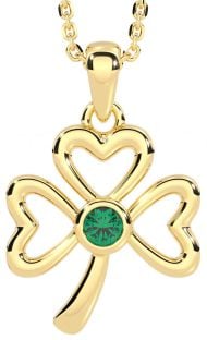 Emerald Gold Silver Shamrock Necklace