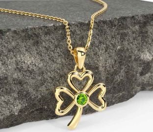 Peridot Gold Silver Shamrock Necklace