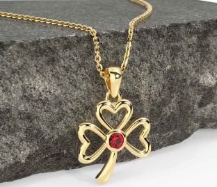Ruby Gold Silver Shamrock Necklace